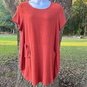 LAGENLOOK ANYSIZE LINEN SHORT SLEEVE LANTERN CUT TUNIC 1X POCKETS